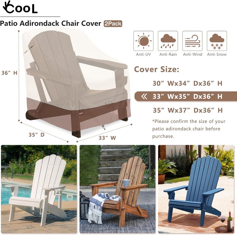 okcool Patio Adirondack Chair Cover 2 Pack,Waterproof Heavy Duty Outdoor Chair Covers,Patio Adirondack Chair Cover for Outdoor Chair,(33W x 35D x 36H inches),Beige & Brown - Image 2
